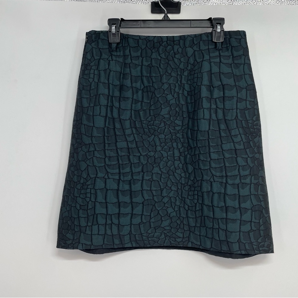 Moschino Wool Chic Mini Skirt Women’s 12 Metallic Green Pleated Croc Pattern - Picture 3 of 13